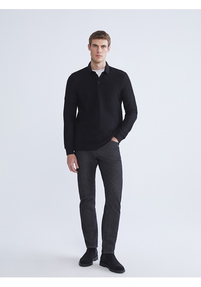 Lcwaıkıkı Classic Siyah Polo Yaka Erkek Sweatshirt