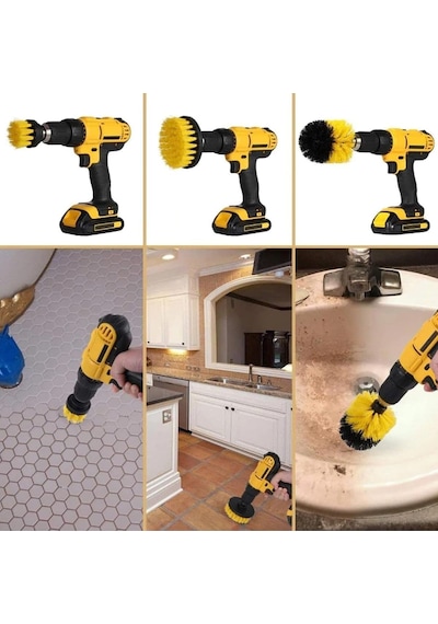 3'lü Matkap Ucu Temizleme Fırça Seti Banyo, Küvet, Duşakabin, Araba Jant Ve Koltuk Temizliği İçin Renkli Fırçalar, Kompakt Boyut
