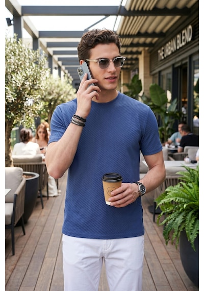 Buratti Pamuklu Bisiklet Yaka Kısa Kollu T Shirt Erkek T Shirt 5904115 İndigo