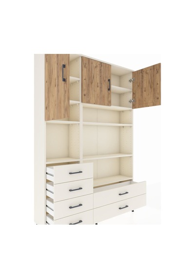 Arges Dolap 9 Raflı 6 Çekmeceli 3 Kapaklı 132x30x195 Aytaşı-çam/aytaşı Atlas Çam/aytası
