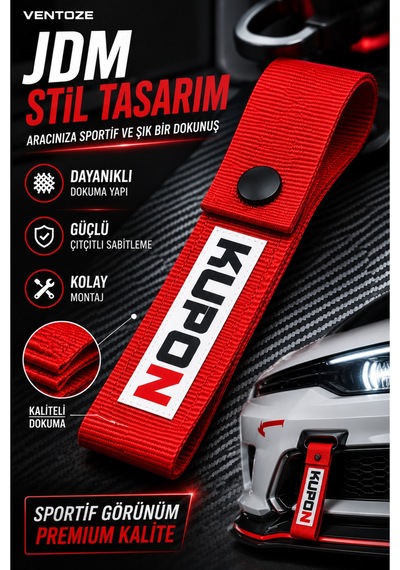 Kupon Çeki İpi Kırmızı Yarış Tarzı Tow Strap Modifiye Aksesuarı 4x20 Cm