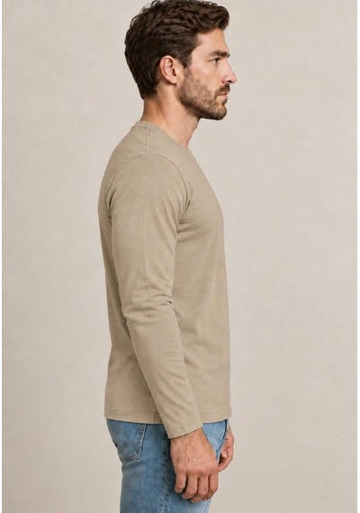 Axxel Erkek Pamuklu Likralı Süprem Uzun Kollu T-shirt-d240 Bej