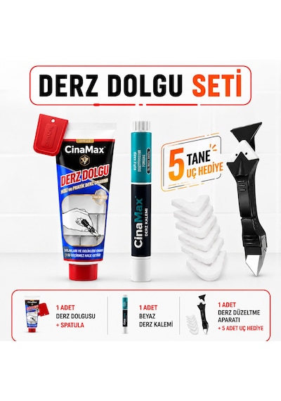 400 Gr Derz Dolgusu+spatula+beyaz Derz Kalemi+5 Uçlu Derz Kazıyıcı Fayans Tamir Seti