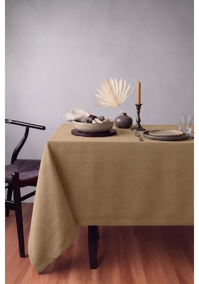 Gauze Fabric Design Kadife Dokulu Dertsiz Masa Örtüsü, Safir Bej