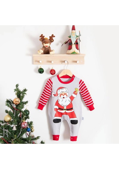 Candar Noel Baba Detaylı Bebek Tulum % 100 Pamuk Kırmızı