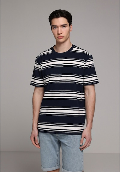 Colin's Colins Regular Fit Yuvarlak Yaka Çizgili Erkek Lacivert Kısa Kol Tişört Cl1081611 Q1.v1 Nav