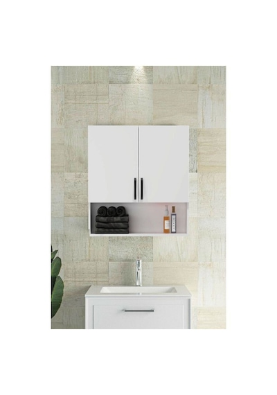 2 Kapaklı, Aynasız Moda Banyo Lavabo Dolabı, Aynasız Üst Dolabı Beyaz Beyaz