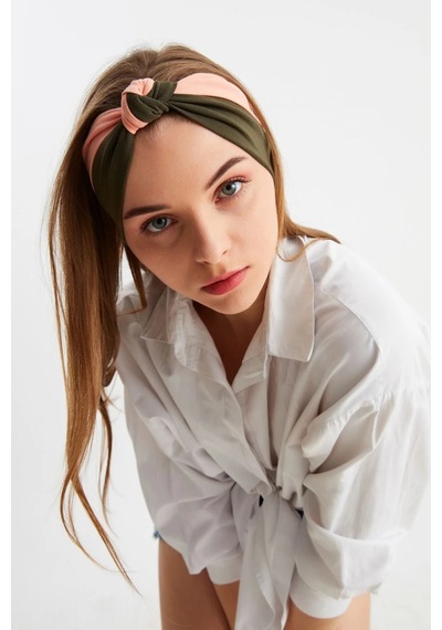 Kadın Fenomen Style Pamuklu Penye, Kaymaz, Yumuşak, Esnek, Saç Bandı Bandana - Tek Ebat / Haki-pudra Haki-pudra