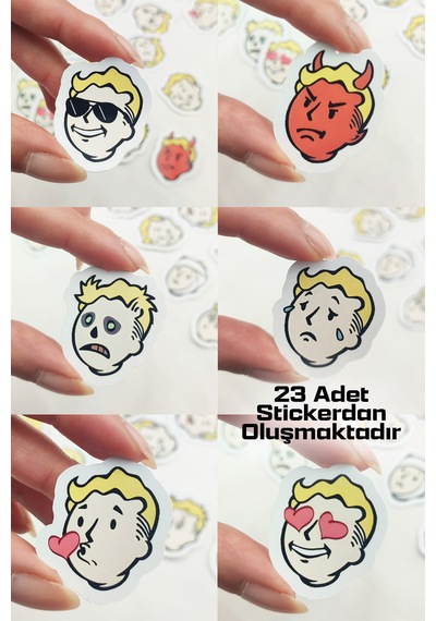 Fallout Vault-boy Sticker Paketi 23 Parça Yapışkanlı Etiket Seti Çok Renkli