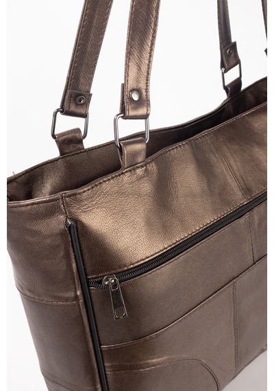 Westbag Hakiki Deri Kol Omuz Askılı Çapraz Postacı Çok Gözlü Çanta Bronz