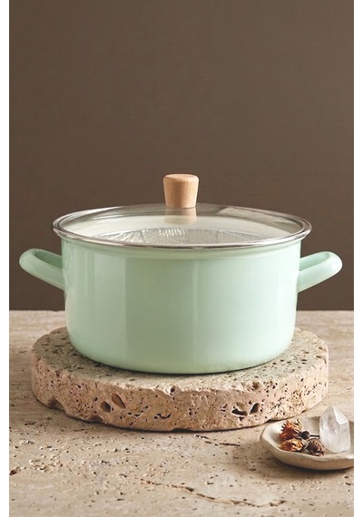 Master Pro Cook Ahşap Kulplu,paslanmaz Saplı Su Yeşili Süzgeçli Emaye Kızartma Tenceresi 22 Cm Su Yeşili