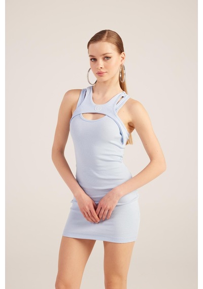 Holly Lolly Halter Yakalı Fitilli Mini Carlin Elbise Mavi