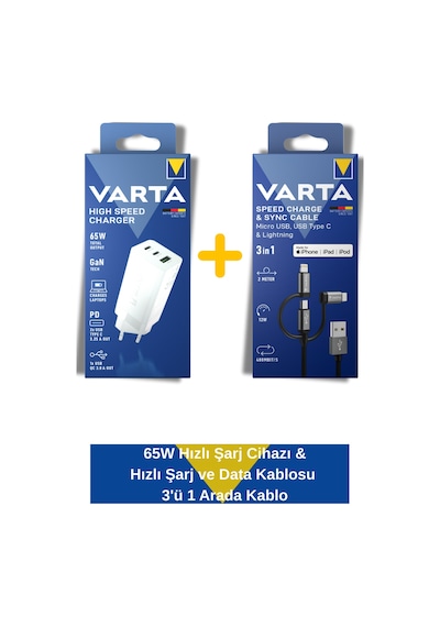 65w Hızlı Şarj Cihazı Adaptör & Hızlı Şarj Ve Data Kablosu 3'ü 1 Arada Usb A Light/micro/type C