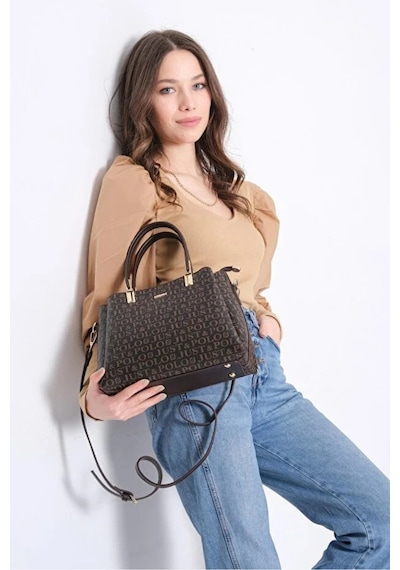 Just Polo Kadın Baskılı Ayarlanabilir Askılı Shopper El & Omuz Çantası Shoulder Bag Kahverengi
