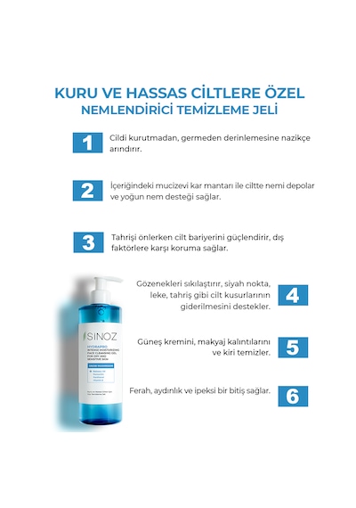 Sinoz Hydrapro Kuru ve Hassas Ciltler için Nemlendiricili Yüz Temizleme Jeli 400 ML