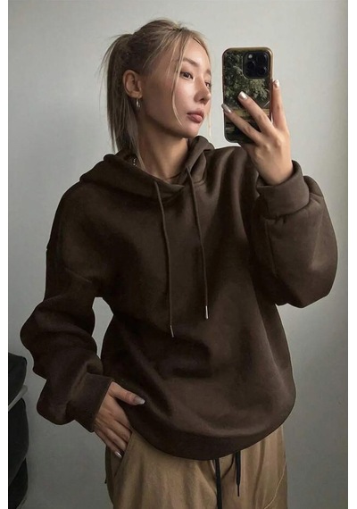 Do What Baskılı Oversize Sweatshirt Kahverengi