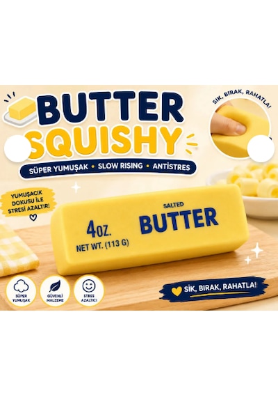 Squishy Butter Yumuşak Stres Oyuncağı Sukuşi Butter Yumuşak Slow Rising Stres Oyuncağı Sarı