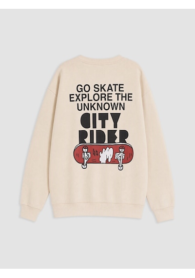 LC Waikiki Lcw Kids Bej Baskılı Erkek Çocuk Kalın Sweatshirt Lıght Beıge