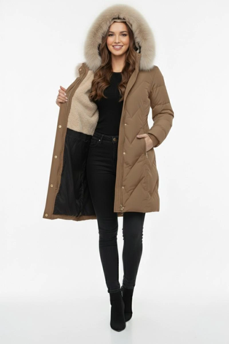 Baglan Kadın Spor Kapüşonlu İçi Peluş Mont M5308 Bgl-st04893 Vizon