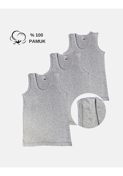Alya Underwear Erkek Çocuk Pamuk Ribana Atlet Oval Yaka 3'lü Paket Gri-tgm