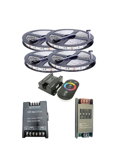 20 Metre 12v 60 Ledli Rgb Dış Mekan Silikonlu Şerit Led 20a Slim Trafo 36a Dokunmatik Rf Led Kontrol