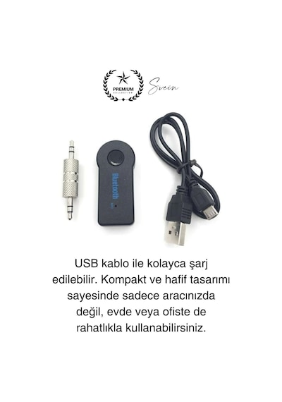 Şarjlı Blutooth Aux Araç Kiti Müzik Ses Alıcı Adaptörü 3.5mm Jak Tv Telefon Kablosuz Bağlantı