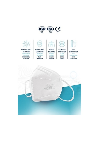 Musk Ffp3 Maske N99 Beyaz Renk 10 Adet