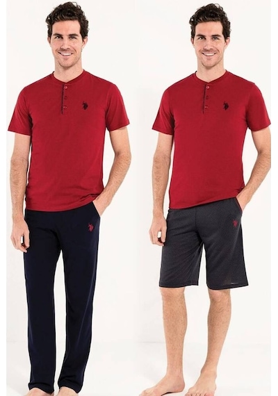 U.S. Polo Assn. U.s. Polo Assn Erkek 3lü Pijama Takımı Bordo 001