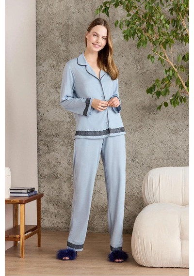 Pierre Cardin 2200 Kadın Uzun Kollu Gömlek Pijama Takımı-mist Mist