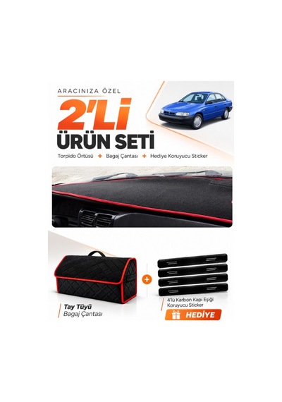 Toyota Carina E T190 Aırbaglı 1992-1997 Uyumlu Torpido Örtüsü Tay Tüyü Çanta Seti - Siyah Kırmızı