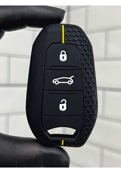 Peugeot 208 308 408 508 2008 3008 5008 Petek Desenli Smart Anahtar Kılıfı Siyah Sarı