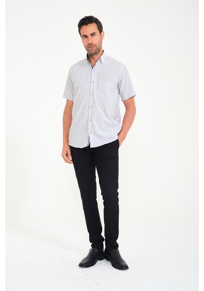 Klasik Kısa Kol Keten Cotton Garneli Hediye Kutulu Erkek Gömlek Fs-000748 - Gri-1676