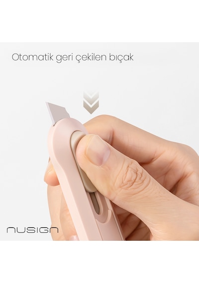 Nusıgn Mini Kesici Bıçak Otomatik Geri Çekmeli Güvenli Maket Bıçağı Pembe