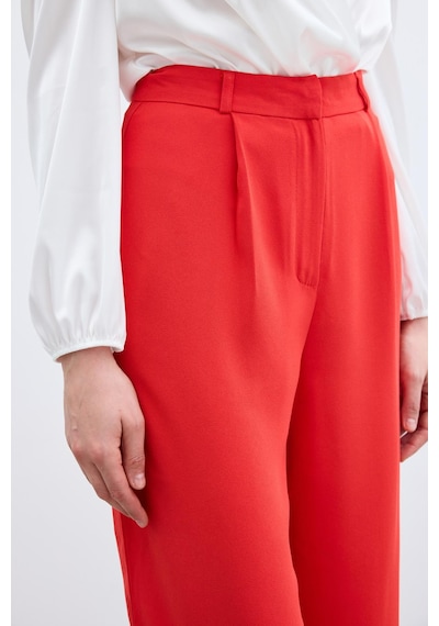 Sateen Pileli Krep Pantolon - Mercan-134596 Mercan