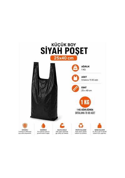 Siyah Atlet Market Manav Çöp Küçük Boy Poşet 1 KG Dayanıklı Sızdırmaz Ev ve İş Yeri Çöp Torbası