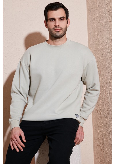 Buratti Regular Fit Bisiklet Yaka Pamuklu Içi Tüylü Yumuşak Şardonlu Erkek Sweat 5905255 Krem