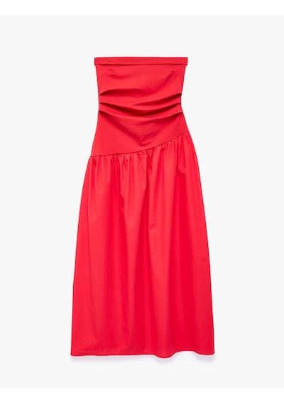 Koton Koton X Sibil Çetinkaya - Drape Detaylı Straplez Midi Elbise Kırmızı 6sak80121uk