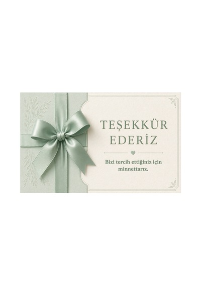 3 Boyutlu Kurdele Detaylı Yorum Kartı, Teşekkür, Tebrik Kartı 100 Adet - Yeşil - 005