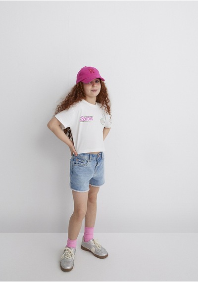 Mavi Baskılı Kırık Beyaz Kız Çocuk T-shirt M7610313-70057 Kırık Beyaz