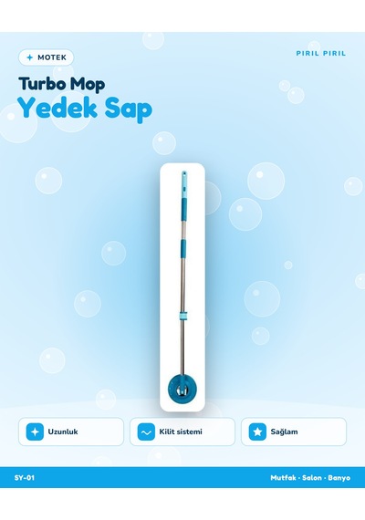 Motek Turbo Mop Yedek Sap 130 Cm Kaymaz Kilit Sistemli Sy-01