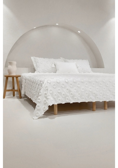 Koza Home Sitra Krem Çift Kişilik Püsküllü Yatak Örtüsü 230x250 2 Yastık 50