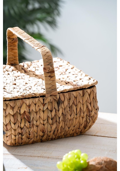 Acar Wicker Kapaklı Hasır Piknik Sepeti - 32 Cm Kahverengi