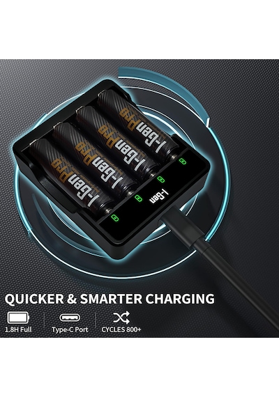I-Gen G411 4'lü Pil Şarj Aleti + 4 Adet AAA Pro 1100 mAh Şarjlı İnce Kalem Pilli Set