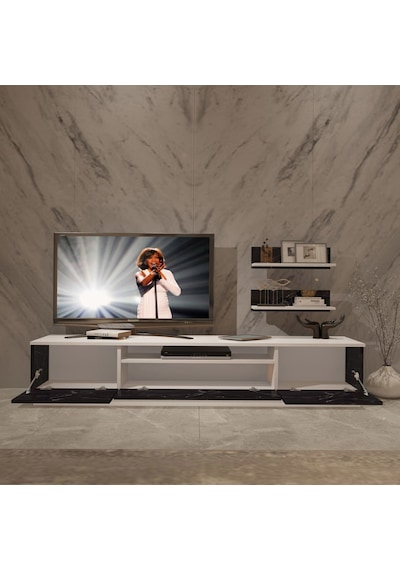 Decoraktiv Trio 4s Mdf Tv Ünitesi Tv Sehpası Beyaz - Siyah Mermer