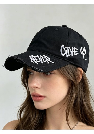 Valkyrie Unisex Siyah Never Give Up Nakışlı Baseball Şapka Ayarlanabilir Vintage Streetwear Spor Kep