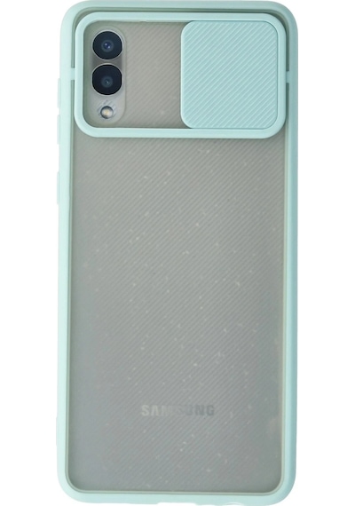 Mey İthalat Samsung Uyumlu Galaxy A02 Kılıf Palm Buzlu Kamera Sürgülü Silikon - Turkuaz Çok Renkli