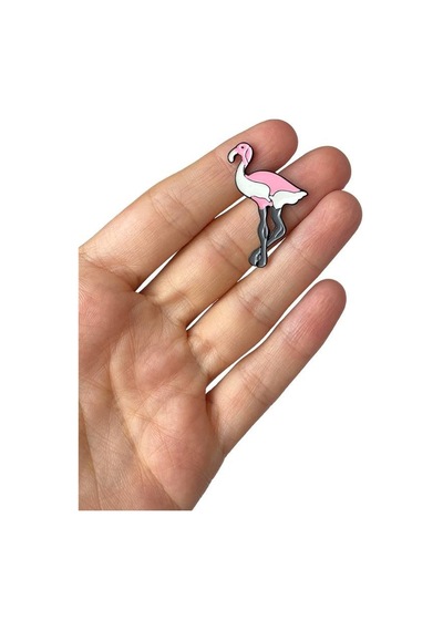 Pembe Beyaz Flamingo Kuş Şık Hediyelik Rozet 1906 Çok Renkli