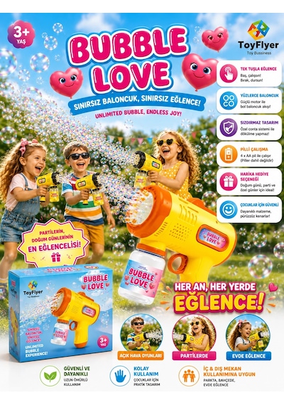 Otomatik Baloncuk Makinesi Pilli Köpük Tabancası - 2026 Model Sızdırmaz Tasarım Bubble Gun - Çocuk D