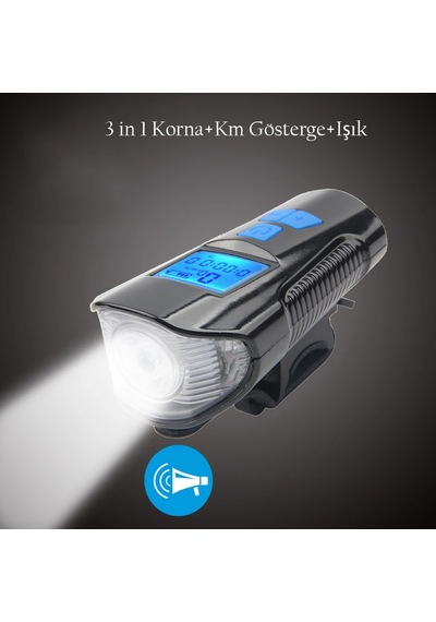 Techtic Lcd Hız Göstergeli Su Geçirmez 1500mah Kornalı Bisiklet Mavi - Siyah