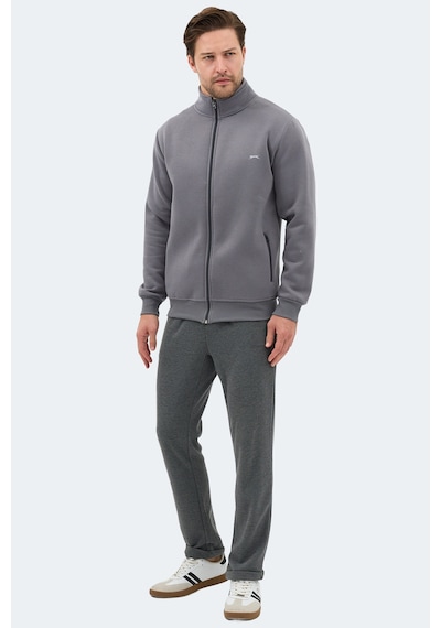 Slazenger Mendoza I Erkek Fermuarlı Dik Yaka Cepli Gri Sweatshırt Gri